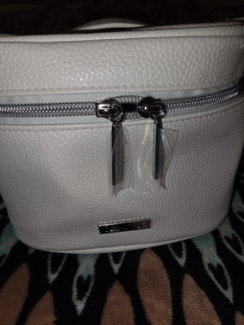 Clinique White Pebbled Cosmetic Case with Silver Hardware